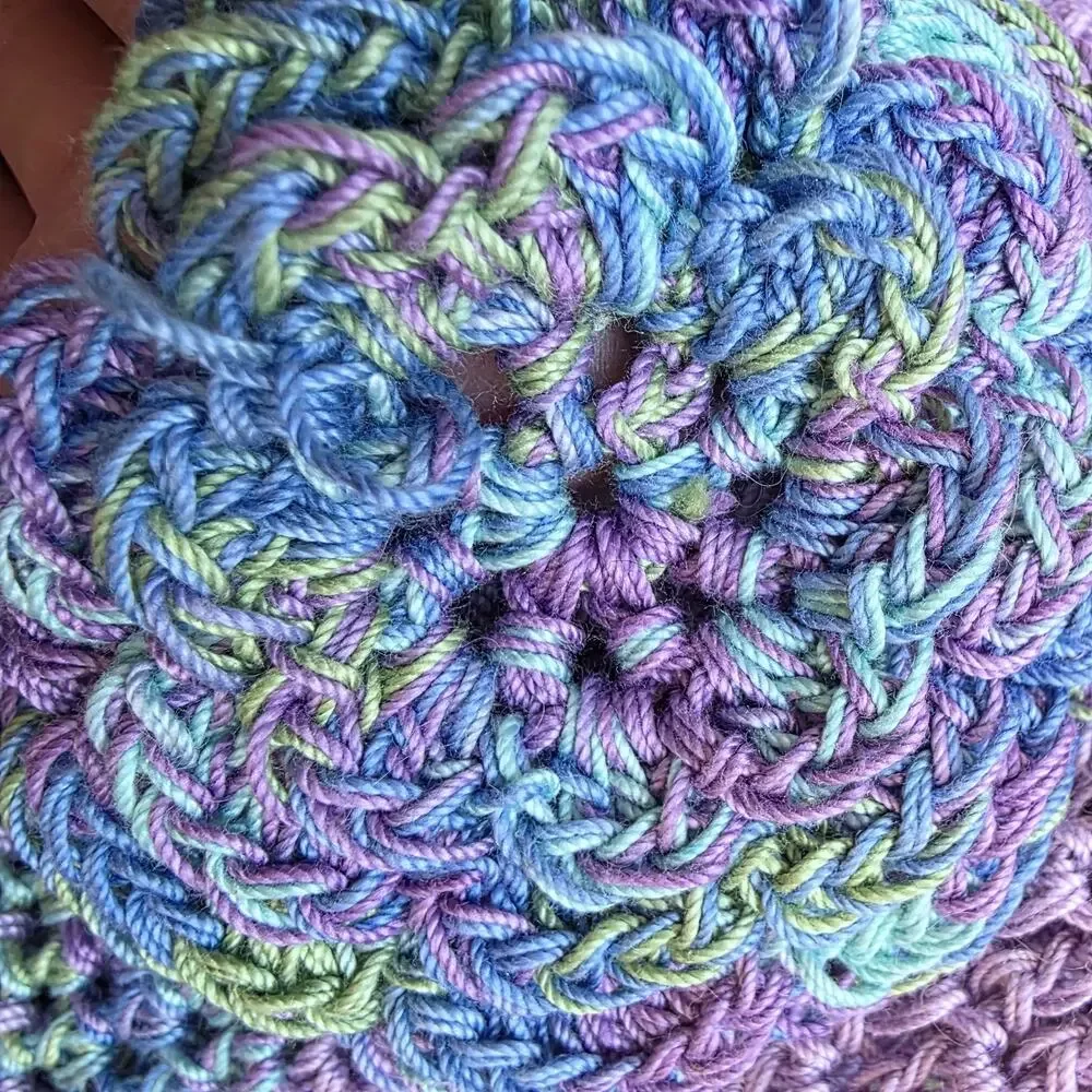 Y2K Bucket Hat Handmade Knit Floral 90s Crochet Purple Green Feminine‎ Statement